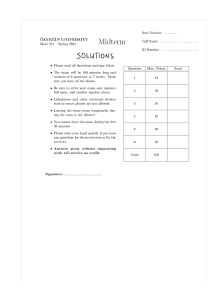 &Ouml;zyeğin University Math 211 Midterm Solutions Spring 2024