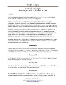 The Bill of Rights (1791) - First 10 Amendments