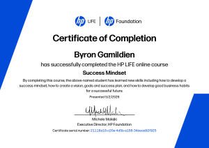 HP LIFE Success Mindset Certificate of Completion
