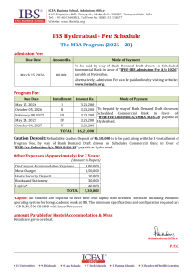 IBS Hyderabad MBA Fee Schedule 2026-28