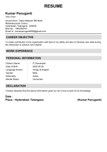 Kumar Panuganti Video Editor Resume Hyderabad