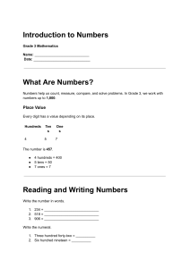 Introduction to Numbers - Grade 3 Math Worksheet