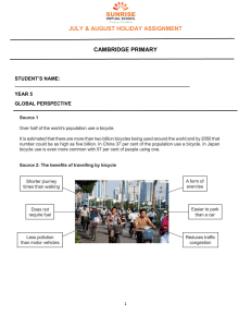 Year 5 Global Perspective Holiday Assignment: Bicycles as Transport