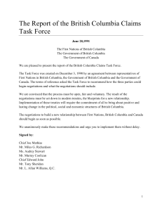 British Columbia Claims Task Force Report 1991