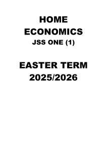 Home Economics JSS 1 Easter Term Scheme of Work