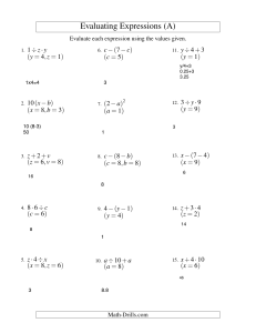 Evaluando Expresiones (A) - Ejercicios de &Aacute;lgebra para Estudiantes
