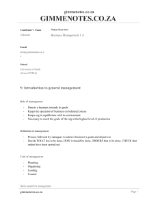 Business Management 1A Lecture Notes: UNISA
