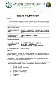 Research Utilization Form: Grade 10 Science Practices