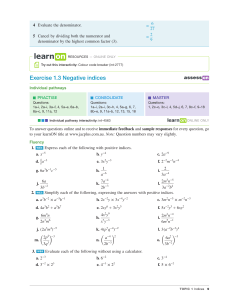 Maths Quest 10 + 10A: Negative Indices Exercises