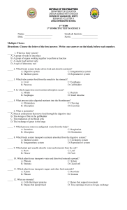 Science 8 Summative Test: Digestive System, Plant Transport, Heredity