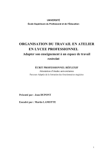 Organisation du travail en atelier en lyc&eacute;e professionnel : adapter son enseignement &agrave; un espace restreint