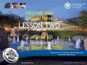 CH1216B 2024 Lecture Notes: Ideal Gases & Equations of State