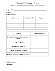 External Evaluator Form: CSC-205L Project Assessment