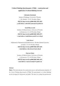 Critical Thinking Questionnaire (CThQ): Construction & Psychometric Properties