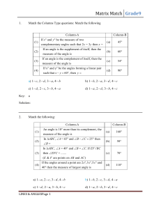Grade 9 Matrix Match: Lines & Angles Worksheet