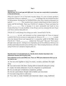 English Language Test: Palm Oil, Sports Clubs, Holiday Planning