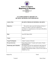 Philippines DepEd Reading Remediation Program Report