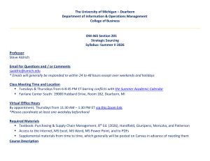 University of Michigan-Dearborn OM 465 Strategic Sourcing Syllabus