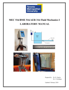 Fluid Mechanics I Laboratory Manual - Toronto Metropolitan University