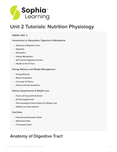 Unit 2 Tutorials: Nutrition Physiology - Digestive System & Metabolism
