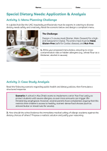 Special Dietary Needs: Menu Planning & Case Study Worksheet