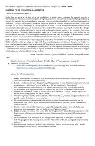 Physics Worksheet: First Law of Thermodynamics & Rotational Motion