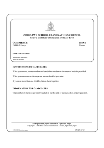 ZIMSEC O Level Commerce 4049/1 Paper 1 Specimen Paper 2026