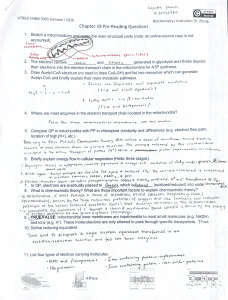 Biochemistry I Pre-Reading Questions Chapter 19