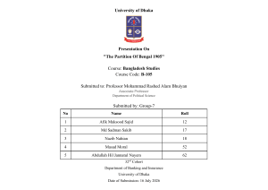 Partition of Bengal 1905 Presentation - University of Dhaka