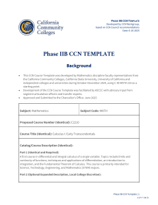 Calculus I: Early Transcendentals Course Template