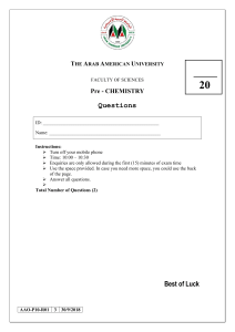 Pre-Chemistry Exam Questions - Arab American University