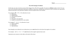 2025 Integers Problem Math Worksheet