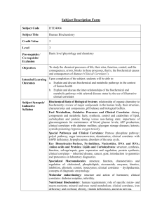 Human Biochemistry Subject Description Form