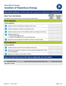 Start-Work Checks: Isolation of Hazardous Energy