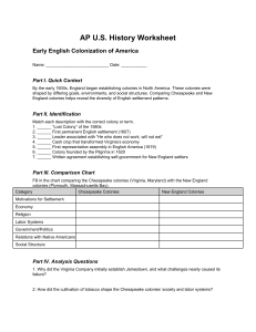 AP U.S. History Worksheet: Early English Colonization