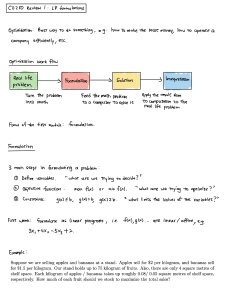 CO250 Week I Review: Linear Programming Formulation