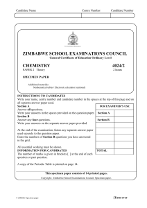 ZIMSEC O Level Chemistry Paper 2 Specimen Paper