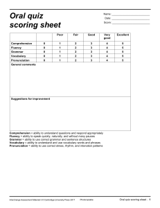 Oral Quiz Scoring Sheet - Cambridge University Press