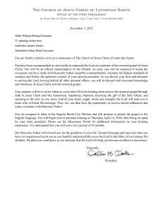Missionary Call Letter from The Church of Jesus Christ of Latter-day Saints