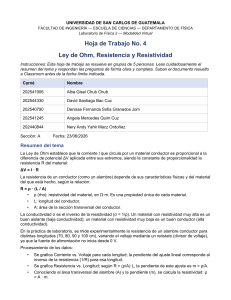 Hoja de Trabajo: Ley de Ohm, Resistencia y Resistividad