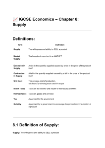 IGCSE Economics Chapter 8: Supply Definitions & Concepts