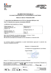 Calendrier des vacances universitaires 2026-2027 - Universit&eacute; Marie et Louis Pasteur