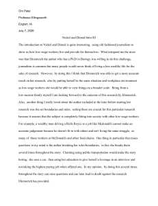 Nickel and Dimed Intro Reading Journal: Student Reflection