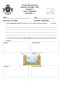 Year 8 Geography Homework: River Erosion & Deposition