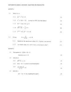 Grade 11 Math Revision: Equations & Inequalities