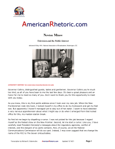 Television and the Public Interest Speech by Newton Minow