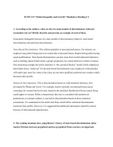 ECON 133 Reading: Discrimination Models & Inequality