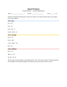 Grade 8 Math: Special Products Practice Activity Worksheet