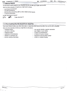 Disability Assessment Form: Additional Reports & Personal Details