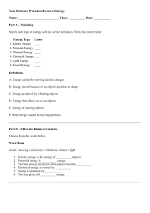Year 8 Science Worksheet: Forms of Energy